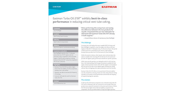 Eastman Turbo Oil 2197™ exhibits best-in-class performance in reducing critical vent tube coking case study